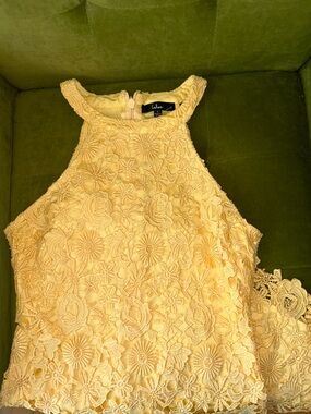 Lulu's Yellow Crochet Halter Mini Dress